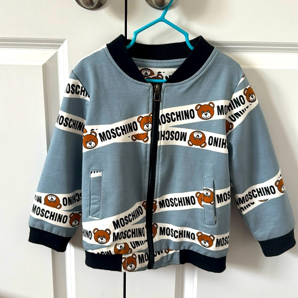 Moschino Light Blue Teddy Logo Kids Jacket
